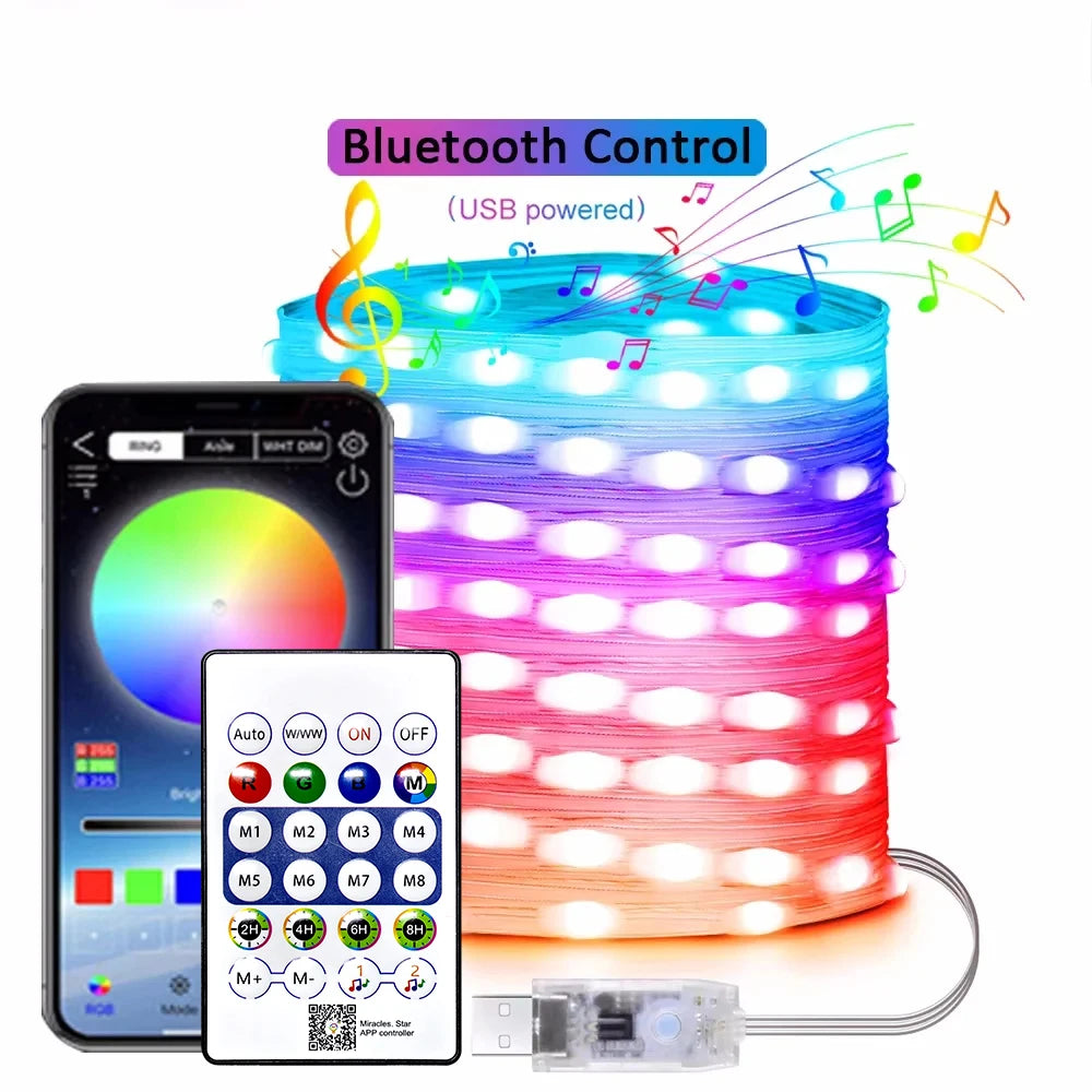 guirlande led multicolore bluetooth diy moderne décoration fête 10m 15m 20m 5m rgb ic
