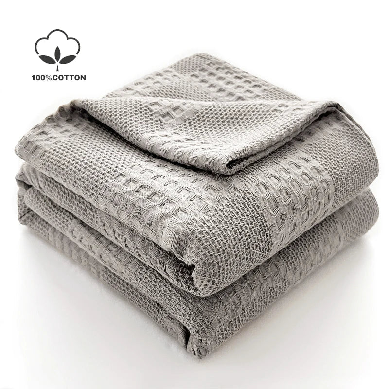 couverture coton bleu clair gris moderne carreaux été voyage maison