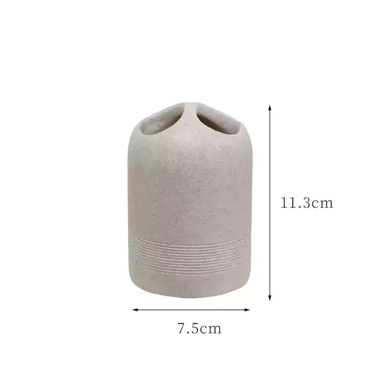 ensemble salle bain moderne beige clair plateau gobelet trousse coton flacon savon brosse dents