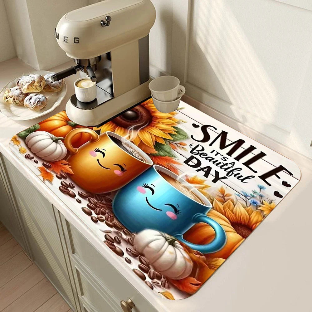 tapis cuisine absorbant gris motif machine espresso antidérapant étanche évier moderne