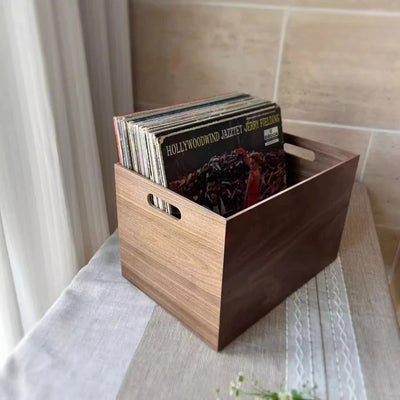 Boîte de rangement vinyle noire en bois