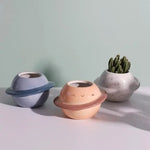 cache pot céramique bleu clair points noirs moderne plante succulente glacé