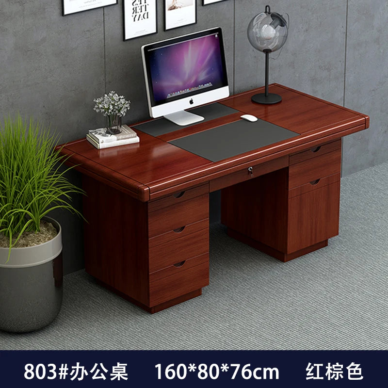 bois massif moderne marron foncé table travail informatique épuré intérieur maison