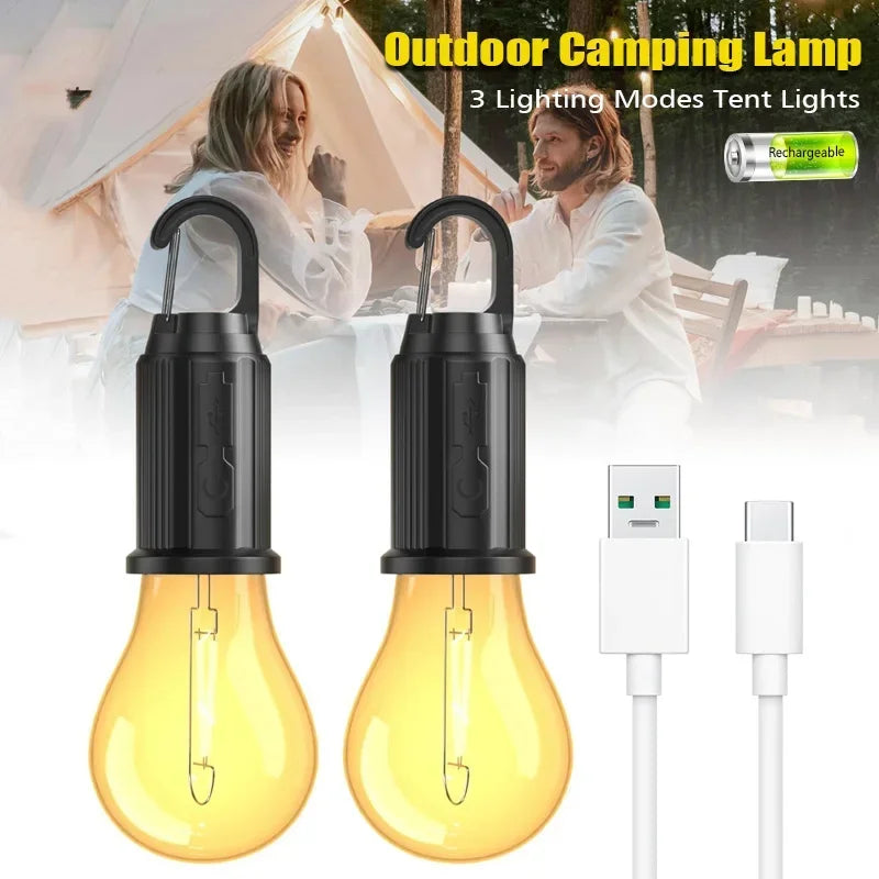 lampe camping rechargeable usb noir blanc doré filament transparent vintage