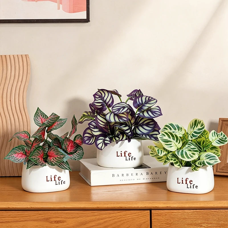 plantes artificielles vertes moderne pots blancs décoration intérieure feuilles variées minimaliste