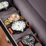 boîte montres 10 slots bois marron velours gris verre transparent classique clips verrouillage