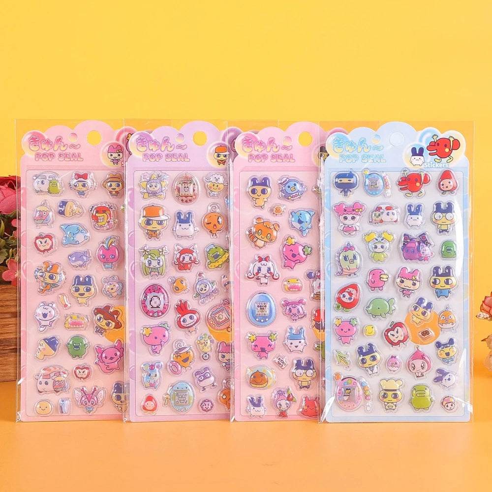 sticker 3d relief multicolore dessins animés personnages mignons adhésif transparent scrapbooking diy cadeau enfants