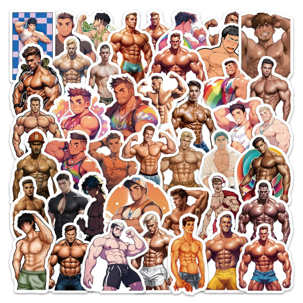 stickers musclés hommes poses colorées étanches diy skateboard guitar téléphone luggage enfants adolescents