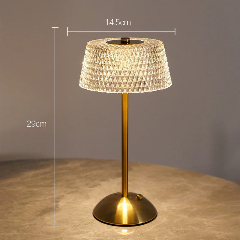 lampe table dorée diamant moderne interrupteur rotatif port usb rechargeable veilleuse chambre