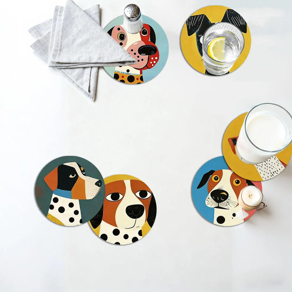 coasters animaux tête chien polka dots couleur moderne ensemble pièces