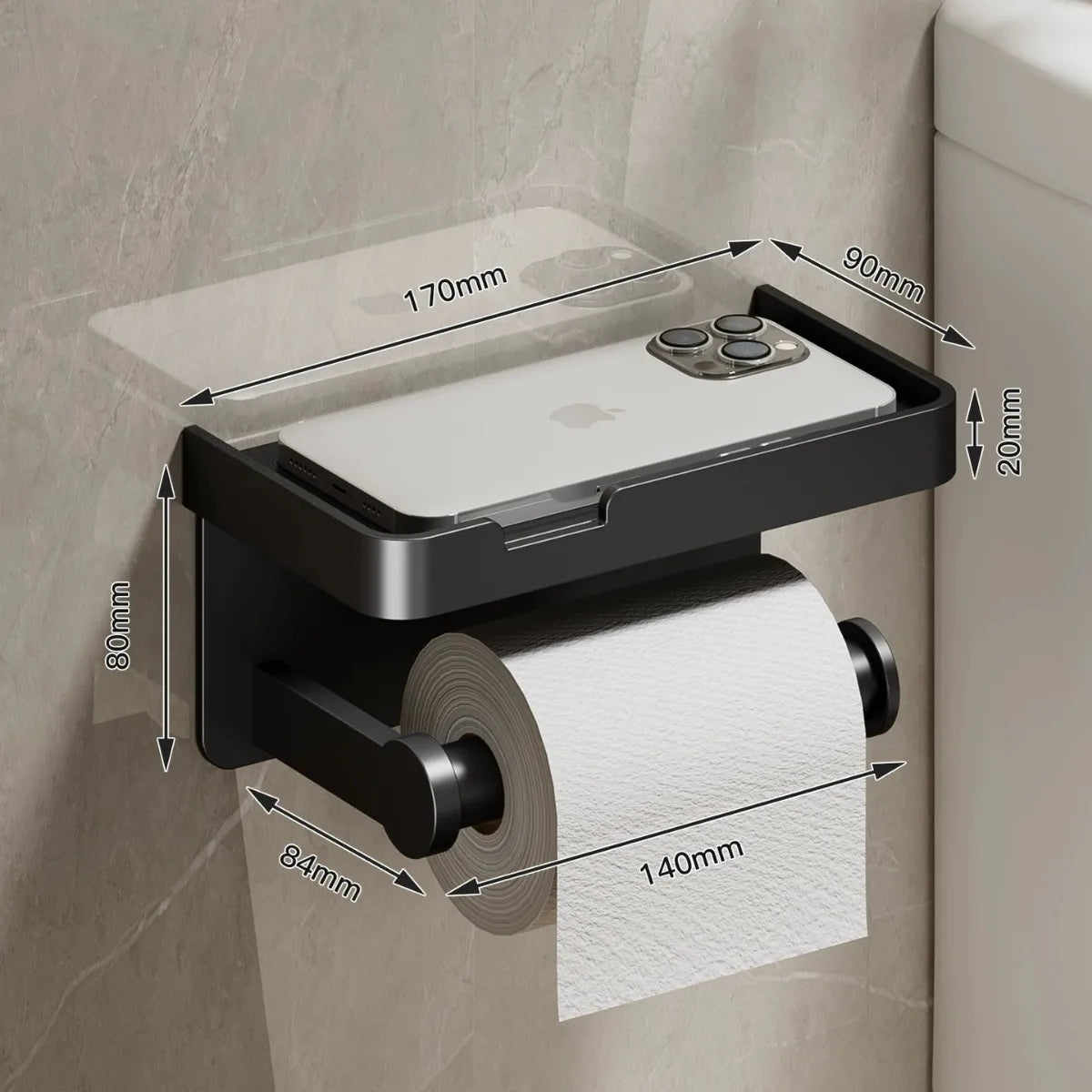 support mural moderne porte papier toilette étagère smartphone noir blanc