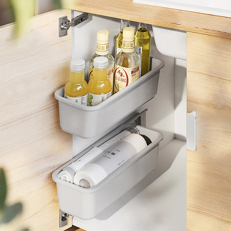 boîtes rangement adhésives blanc poignées intégrées moderne minimaliste cuisine salle bain