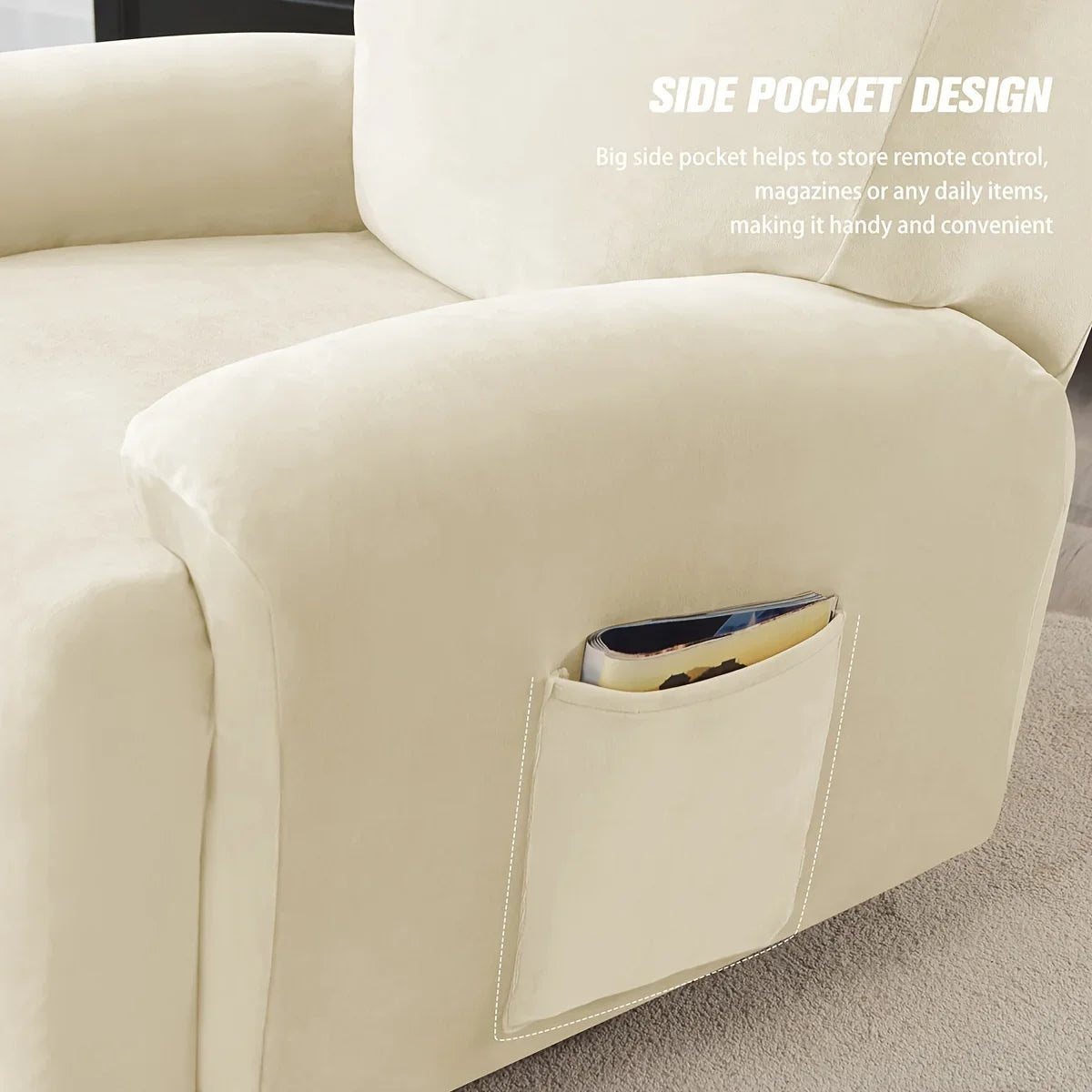 housses fauteuil beige gris bleu marine velours doux moderne confortable machine lavable anneaux fixations