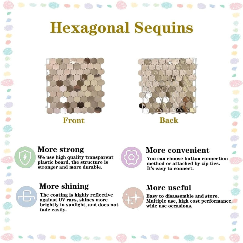 panneau décoration murale hexagonal sequins brillant fond fête mariage anniversaire baby shower décor moderne