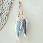 décoration murale poisson bois méditerranéen suspendu bleu vert blanc vieux effet bord mer océan