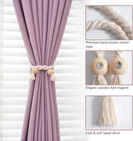 boucles aimants bois pompons franges rideau moderne rustique tissu coton corde tressée violet clair