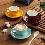 tasses céramique bleu rouge jaune moderne 75ml soucoupes réutilisables lave vaisselle sans bpa
