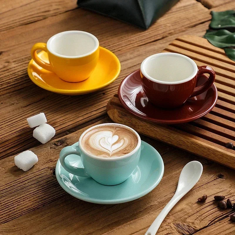 tasses céramique bleu rouge jaune moderne 75ml soucoupes réutilisables lave vaisselle sans bpa