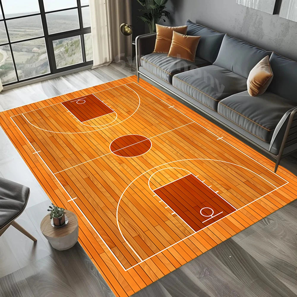 tapis moderne basket ball rouge blanc vert noir polypropylène polyester adhésif salon chambre salle