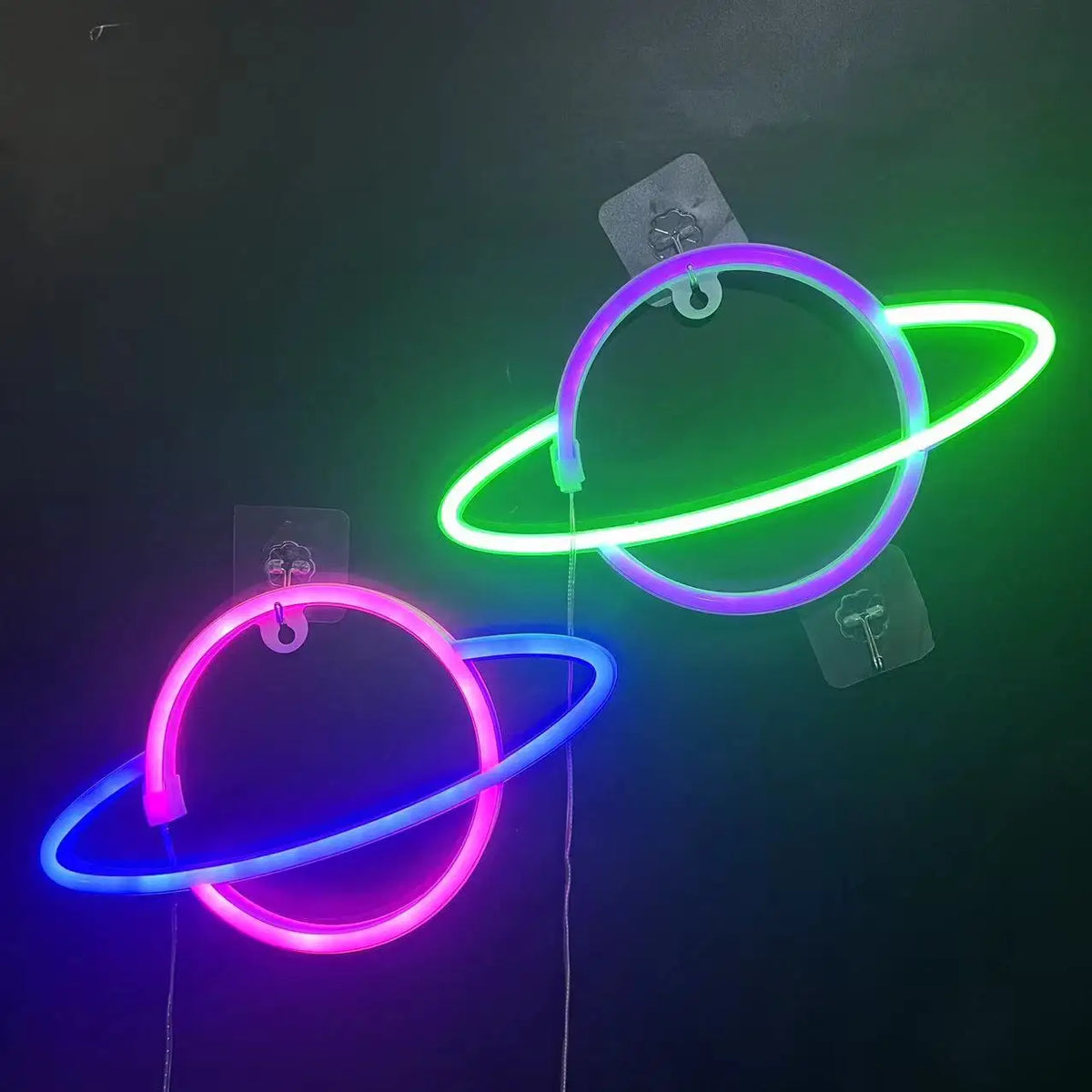 néon alien vert violet bleu rose planète saturne moderne lumineux fixations