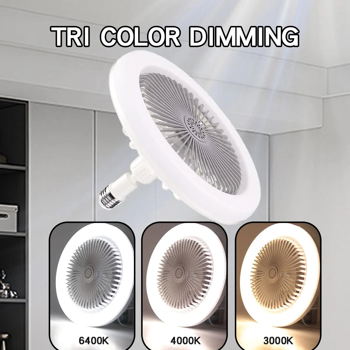 ventilateur lampe led moderne blanc grille télécommande flux lumineux certification ul rohs