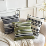 housse coussin rayé polyester 45x45cm moderne blanc beige gris vert chambre