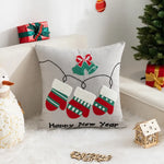 housses coussins brodées noël rennes neige opaques nordique rouge blanc gris festive
