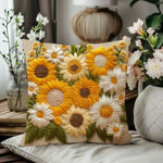 taies d'oreiller fleurs jaunes blanches texture 3d moelleuses polyester opaques decoratif coussin chambre coucher