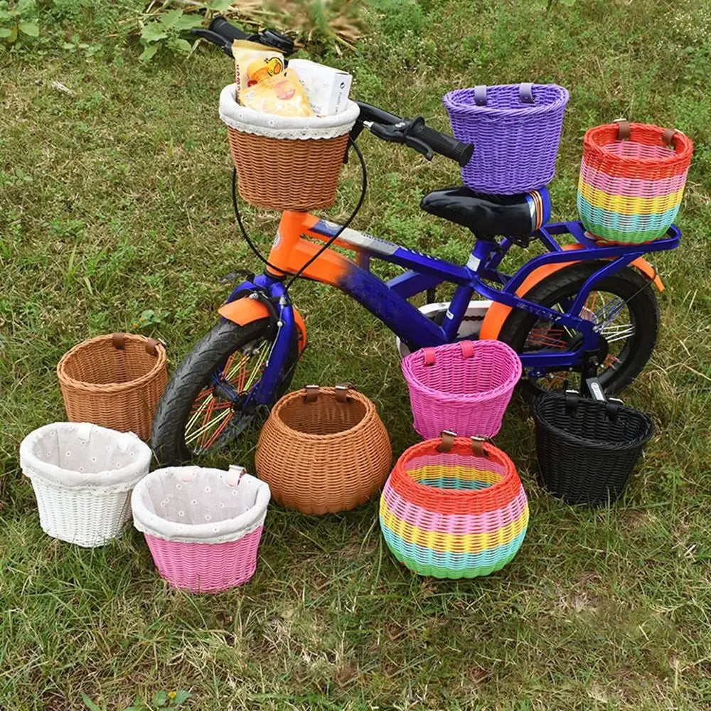 panier vélo tressé violet rose noir beige blanc traditionnel fixé ceinture