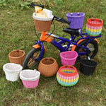 panier vélo tressé violet rose noir beige blanc traditionnel fixé ceinture