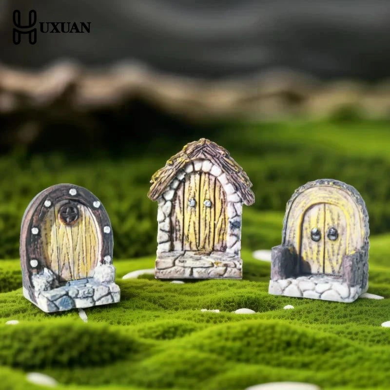 portes decoratives resine miniature jardin conte fees rustique nature marron beige gris jaune