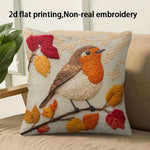 housse coussin carrée oiseau feuilles automne imprimé polyester beige décoratif zip invisible chambre maison