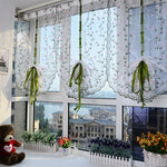 rideaux blancs floral brodé transparents romantique champêtre vert foncé clips argentés chambre salon