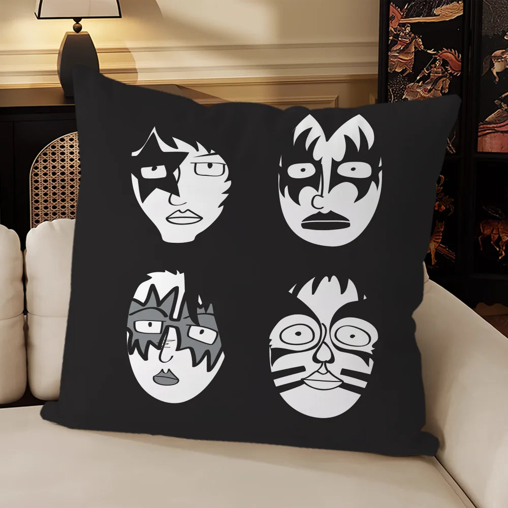 taie d'oreiller motif kiss rock noir imprimé polyester coton décoratif coussin siège salon voiture