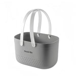 panier rangement salle bain blanc cassé gris rose poignées pliables petits trous moderne minimaliste