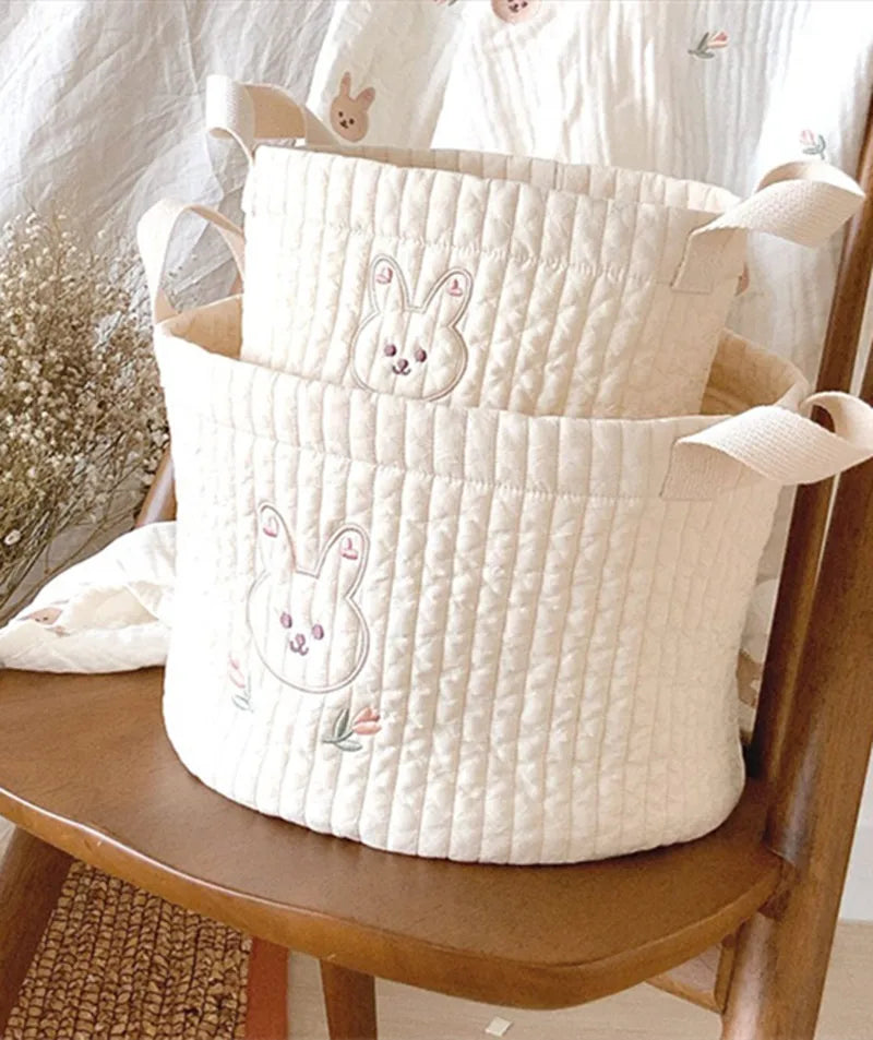 panier rangement brodé animaux ours lapin écureuil poignées détachables rangement vêtements moderne respectueux environnement