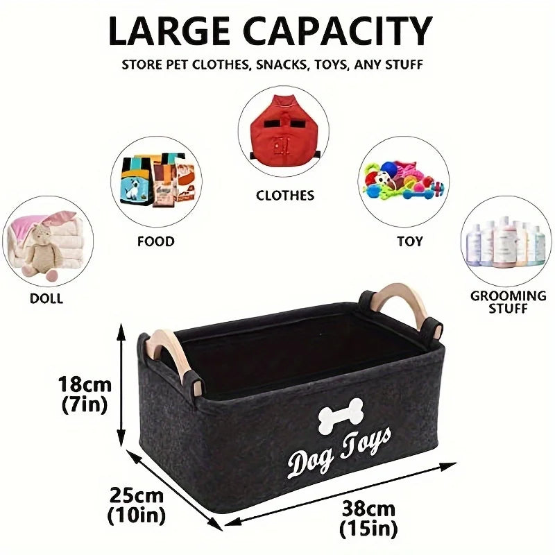panier rangement jouets chien noir os imprimé moderne poignées bois organisation pratique durable