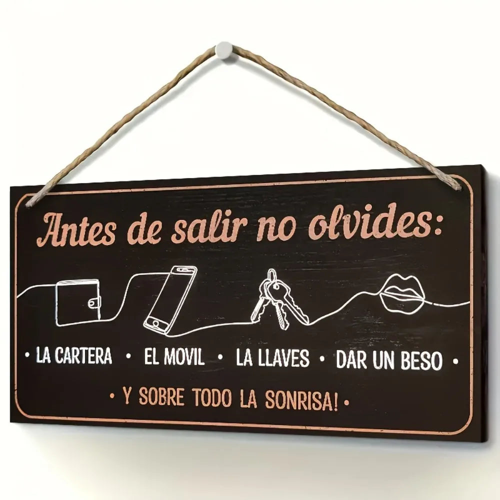 plaque décorative métal noir icônes blanches sac téléphone clés lèvres corde fixations classique mur