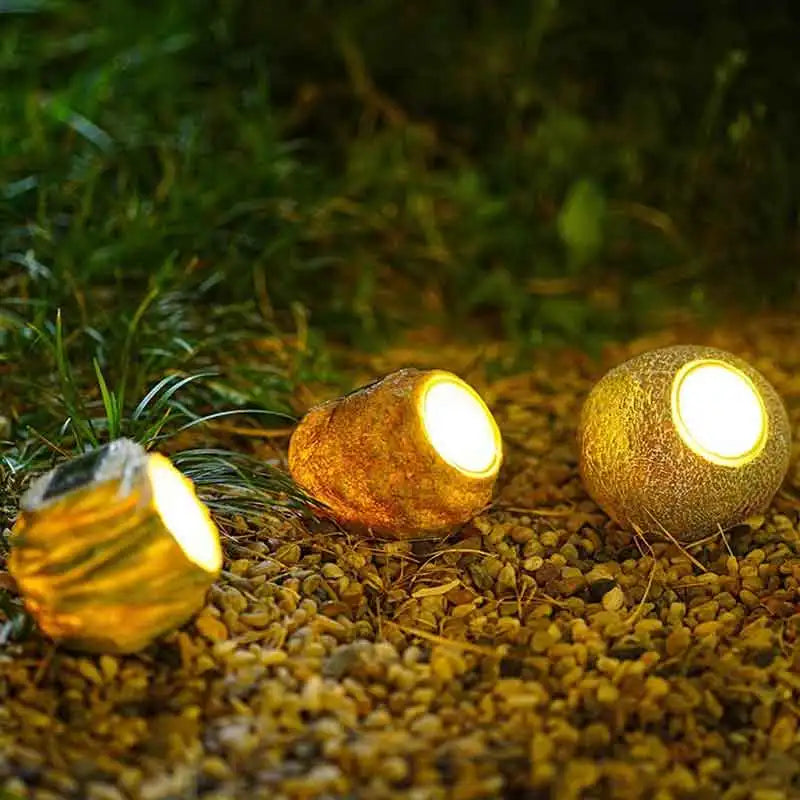 lampes extérieures rocheuses led naturelles décoratives patio jardin marron vert gris
