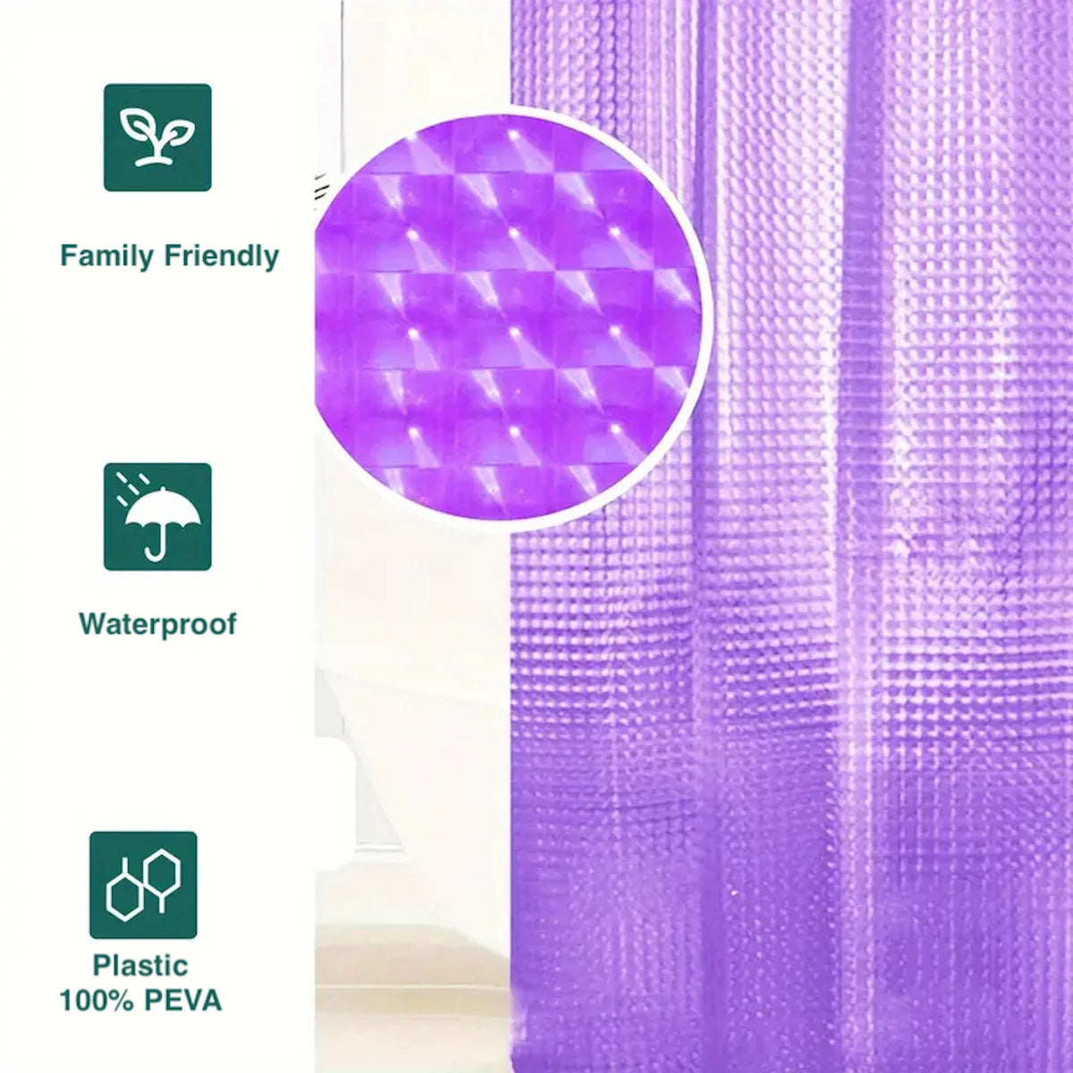 rideau douche violet translucide texture cristal métalliques moderne respectueux environnement gaufre 180x180cm