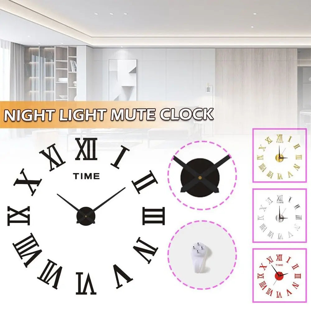 horloge murale moderne or noir numéros romains adhésive opaque chambre
