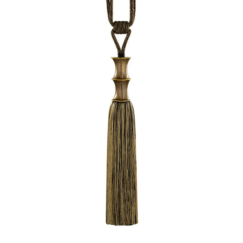 rideau vert beige marron broderie bambou franges classique traditionnel tassel translucent