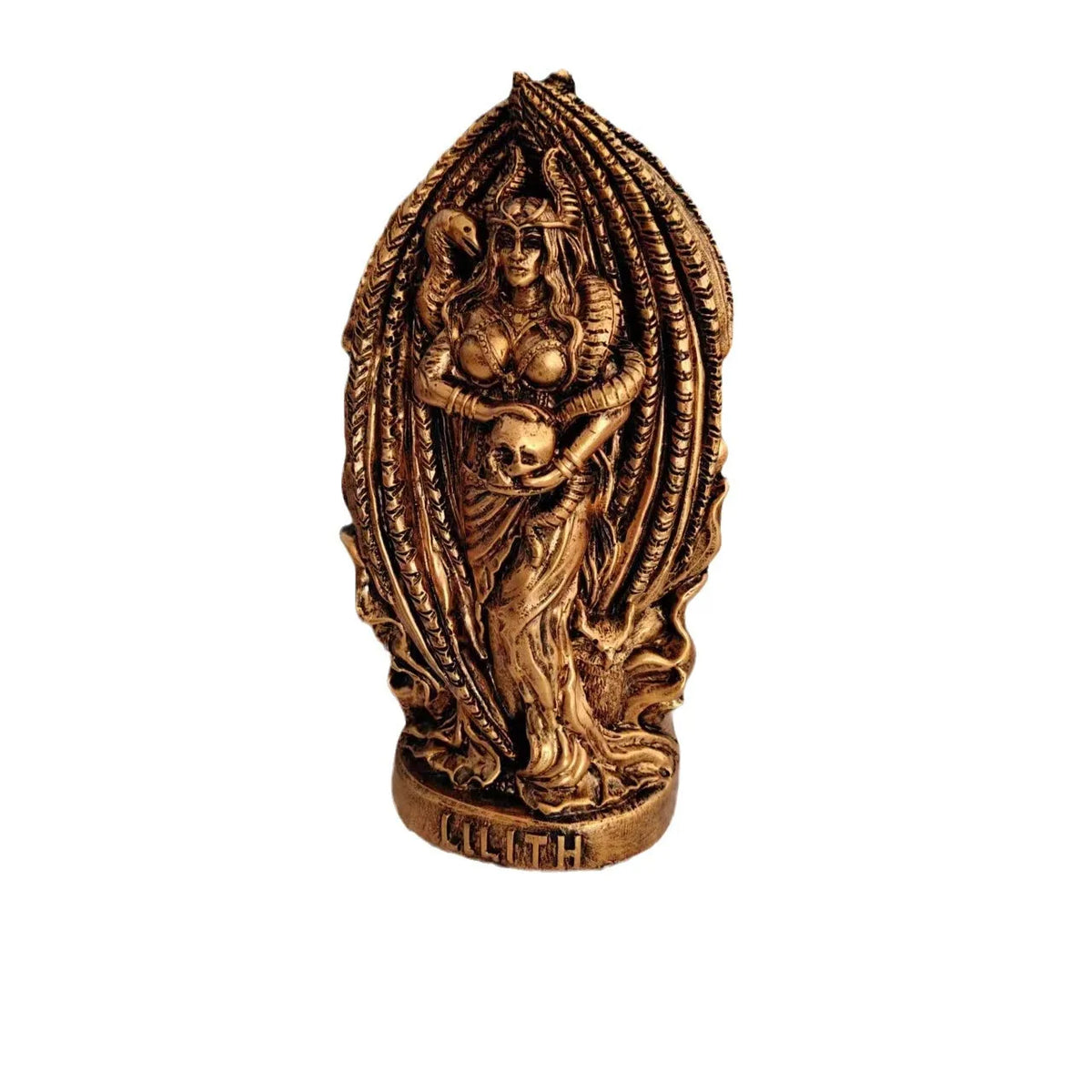 statue résine or détaillée figure féminine crâne baroque décoration intérieure opacité sculptural gothique
