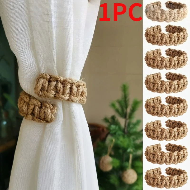 anneau rideau main rustique couleur beige clair support rideau chanvre tressé main decoration chambre