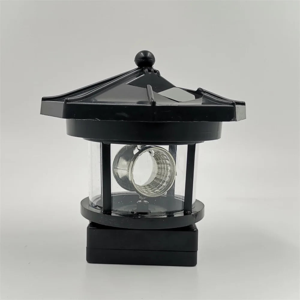 lumière phare rotatif solaire led noir rouge verre transparent maritime extérieur décoration jardin patio