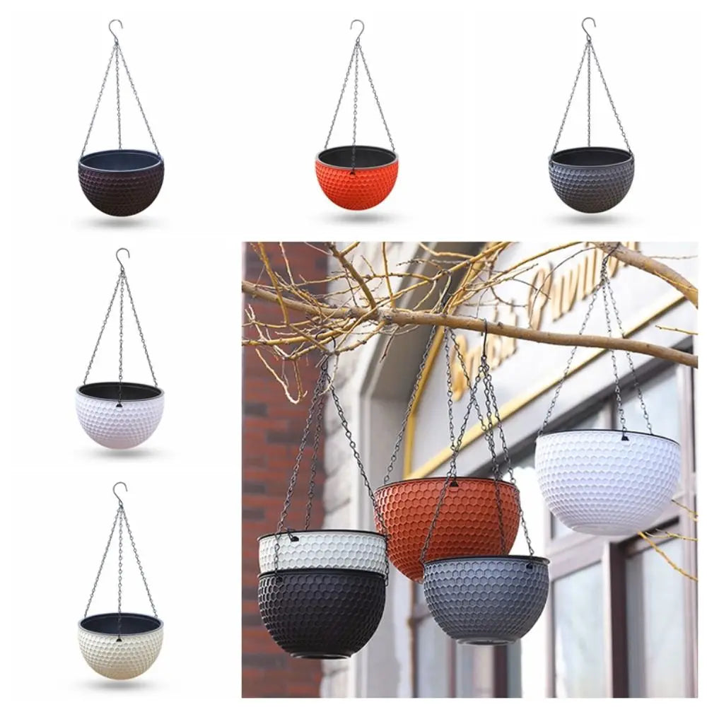 cache pot suspendu moderne hexagonal noir blanc orange gris chaîne métallique