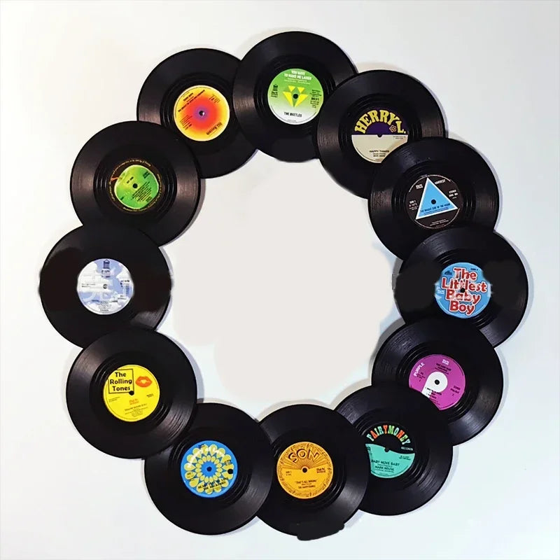 coasters vintage rockabilly noir motifs disques vinyle blancs résistants chaleur antidérapants plastique respectueux environnement