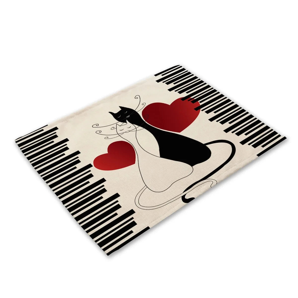 serviettes lin motif chats noir rayures illustration simple beige clair