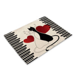 serviettes lin motif chats noir rayures illustration simple beige clair