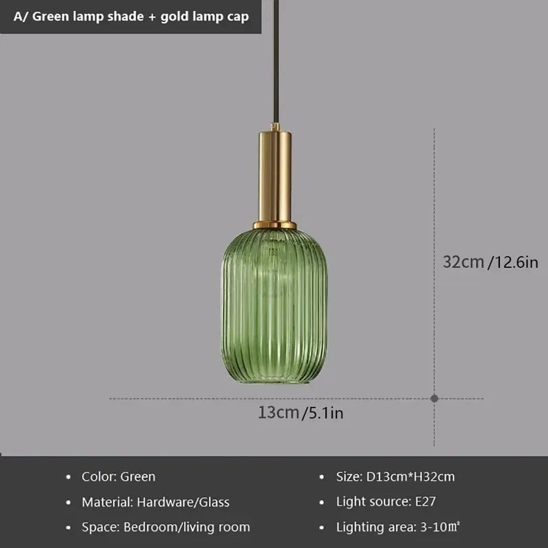 suspension lumineuse moderne or vert ampoule e27 rayures horizontales opacité 20cm 30cm